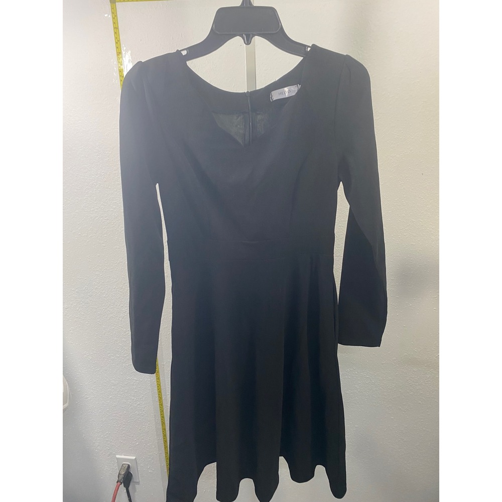 Helyo Black‎ Long Sleeve Skater Dress Sweetheart Neck A-Line Mini Size S